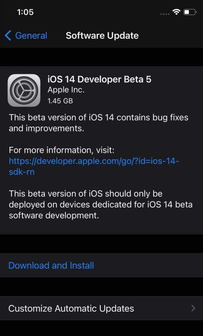 iOS 14 Beta 5面向开发者开放:修复bug,提升稳定性!